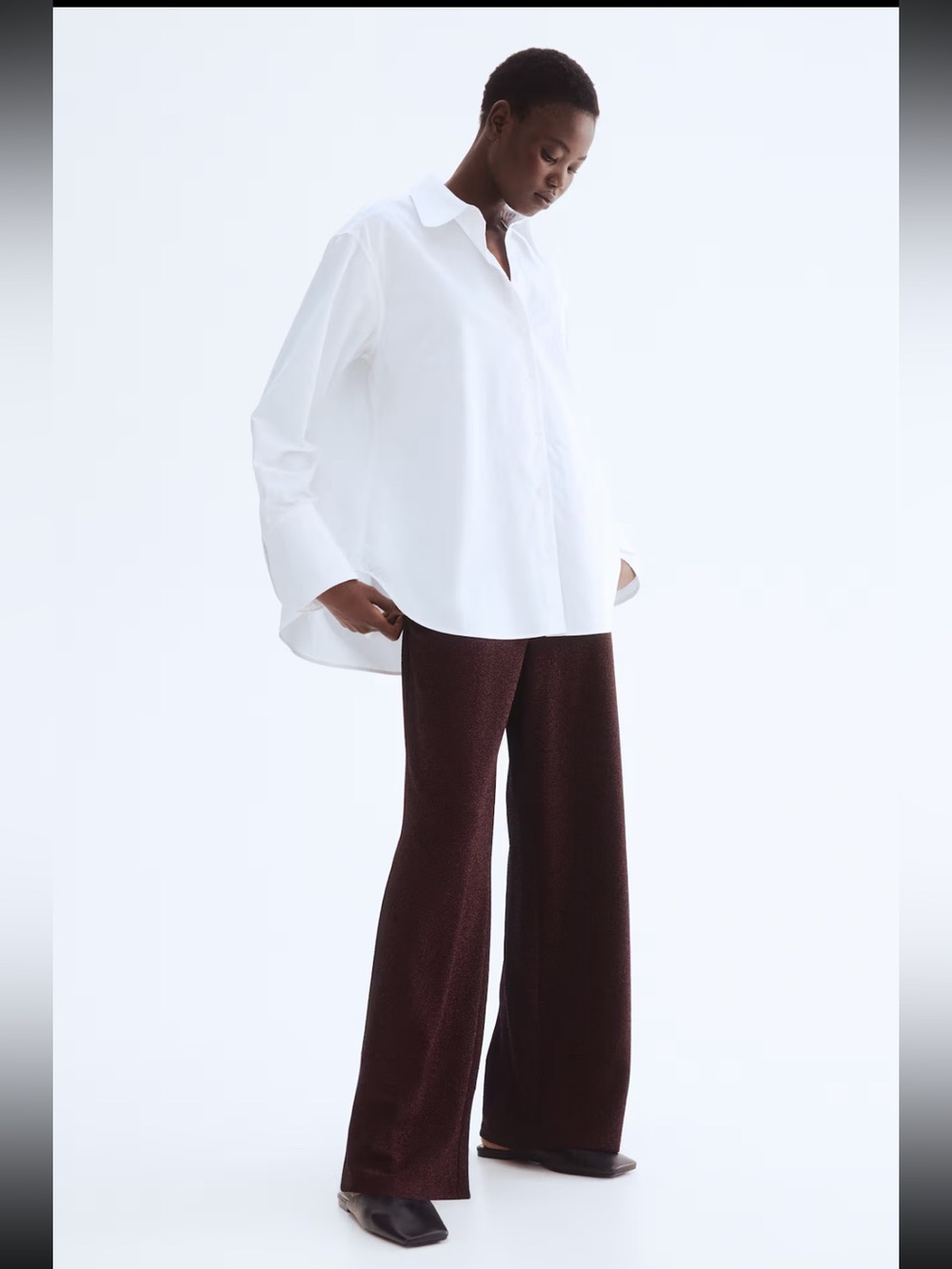 H&M Straight-Leg Shimmery Pants in Burgundy